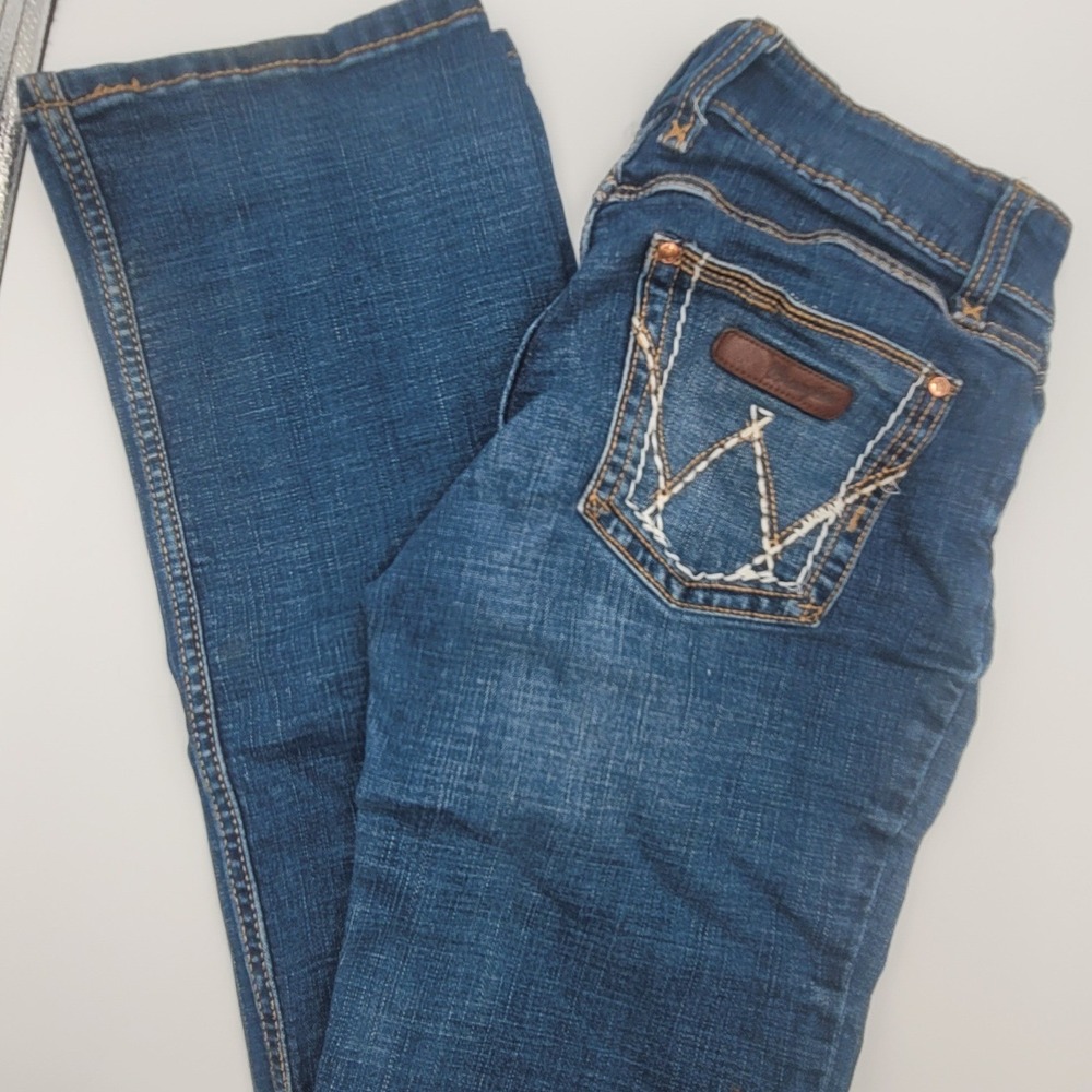 Wrangler Womens Bootcut Jeans Medium Wash Distressed 7x32 Western Rodeo Rustic